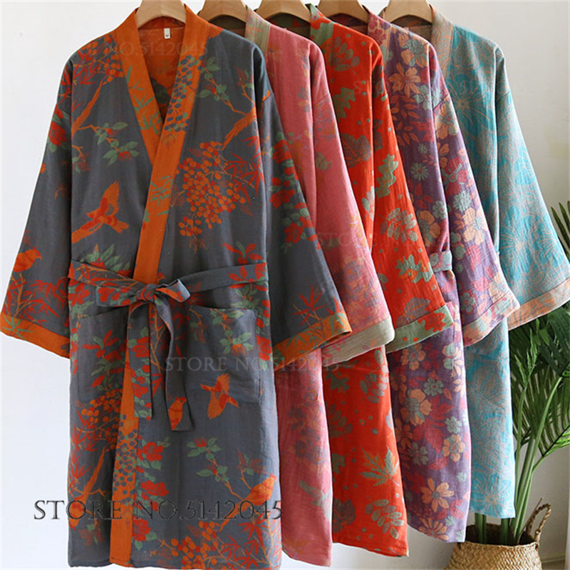 Kimono Yukata Cotton - Female Japanese Retro Kimono Bathrobe Gown