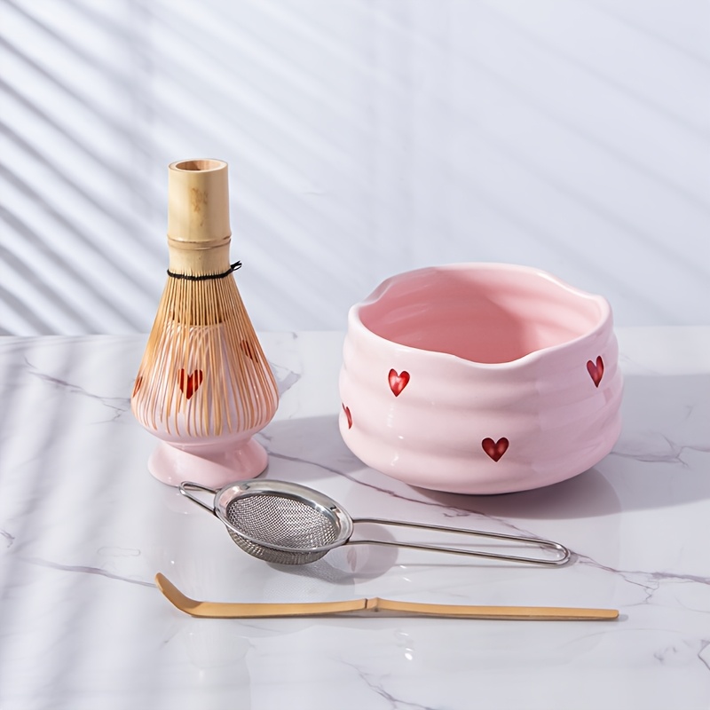 Matcha Bowl Chawan - 5pcs Pink Heart Decal Ceramic Matcha
