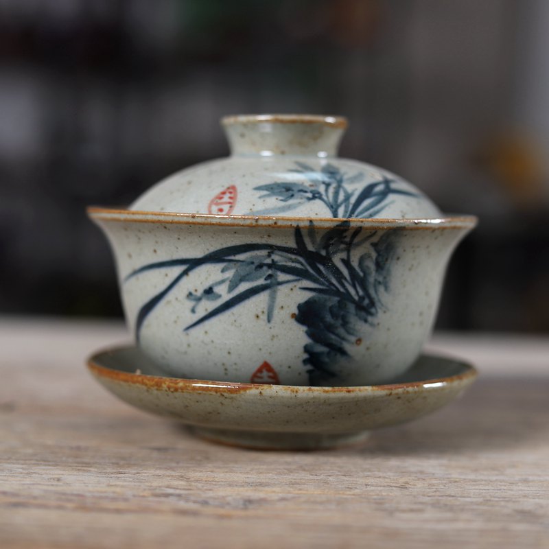 Matcha Bowl Chawan - Handpainted Chinese Sancai Gaiwan Pottery Tea