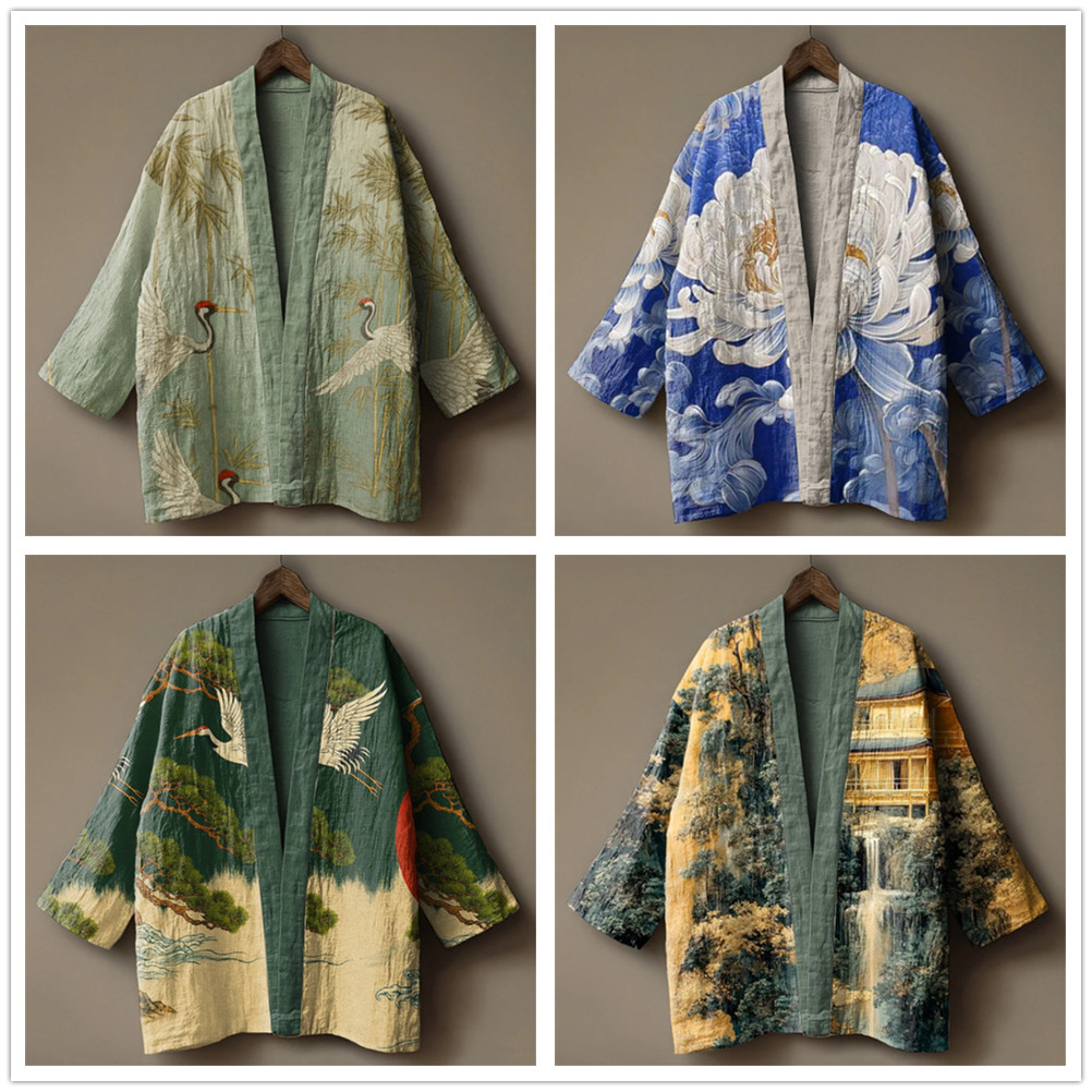 Japanese Crane Print Kimono fo - Kimono Yukata Cotton 评论和价格