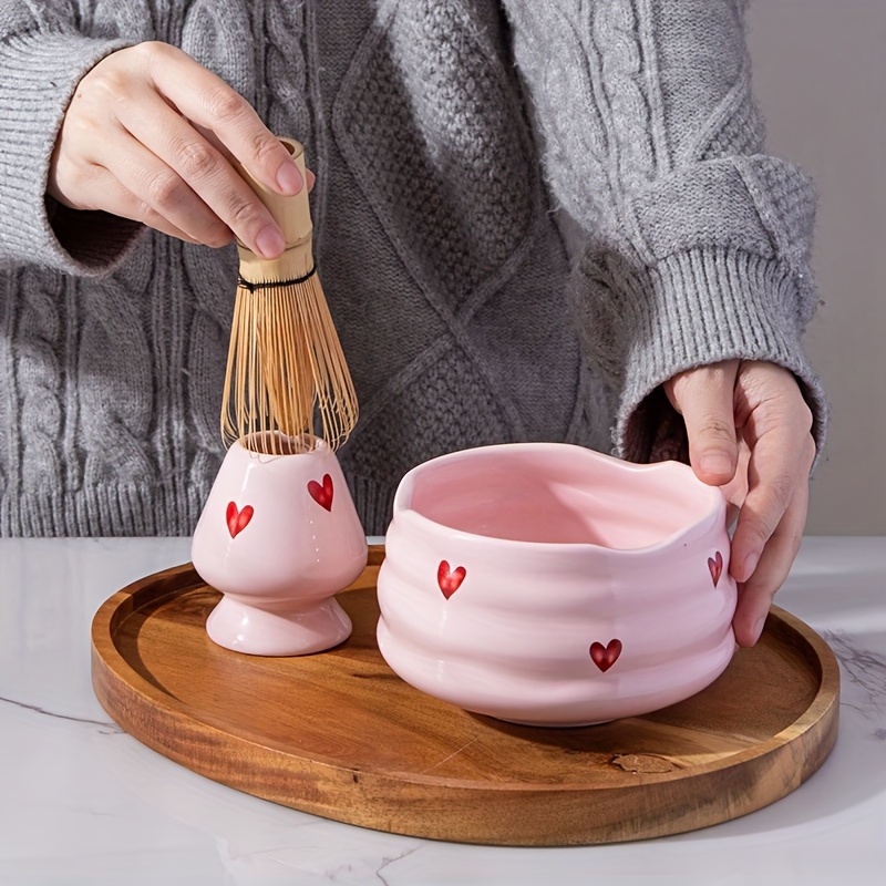 5pcs Pink Heart Decal Ceramic  - Matcha Bowl Chawan 评论和价格