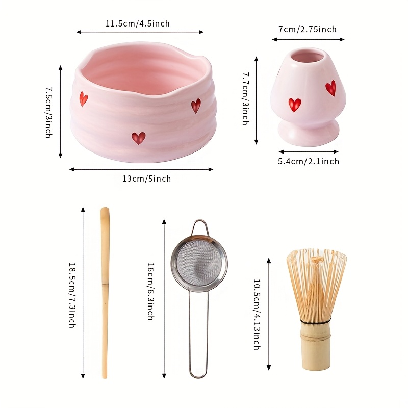 5pcs Pink Heart Decal Ceramic  - Matcha Bowl Chawan 评论和价格