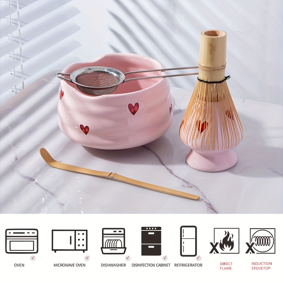 5pcs Pink Heart Decal Ceramic  - Matcha Bowl Chawan 评论和价格