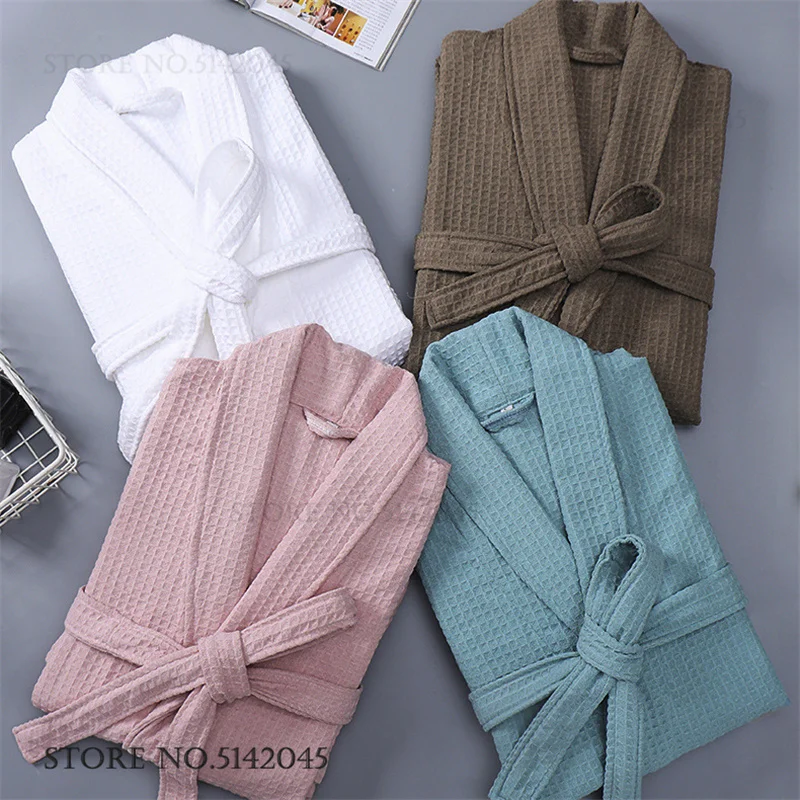 Waffle Cotton Couple Long Robe - Kimono Yukata Cotton 评论和价格