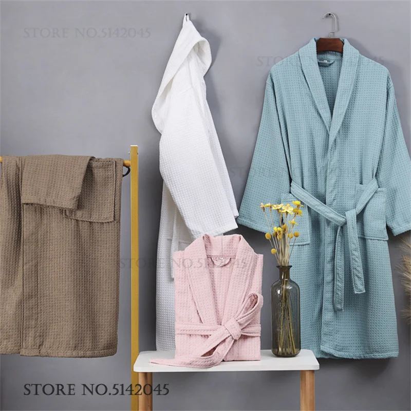 Waffle Cotton Couple Long Robe - Kimono Yukata Cotton 评论和价格