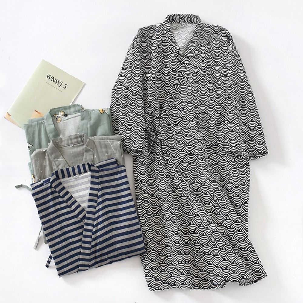 Sleepwear V-Neck Men's Kimono  - Kimono Yukata Cotton 评论和价格
