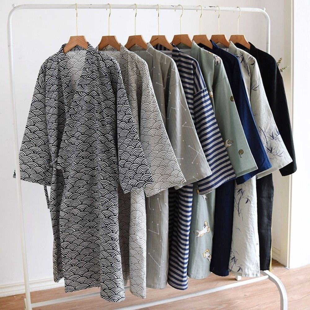 Sleepwear V-Neck Men's Kimono  - Kimono Yukata Cotton 评论和价格